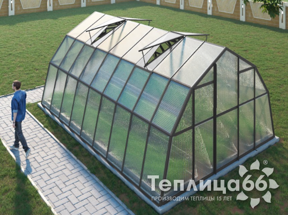 Теплица Рада Каспий из поликарбоната, 4х6 метров, графитовая